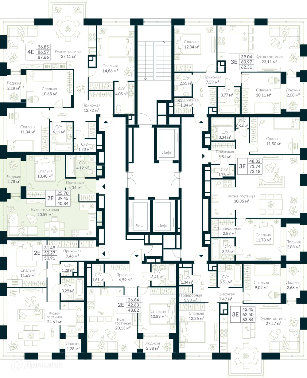 Планировка 1-комнатной квартиры 40.84 м² в ЖК URMAN Сity (Урман Сити), г. Уфа — фото 2