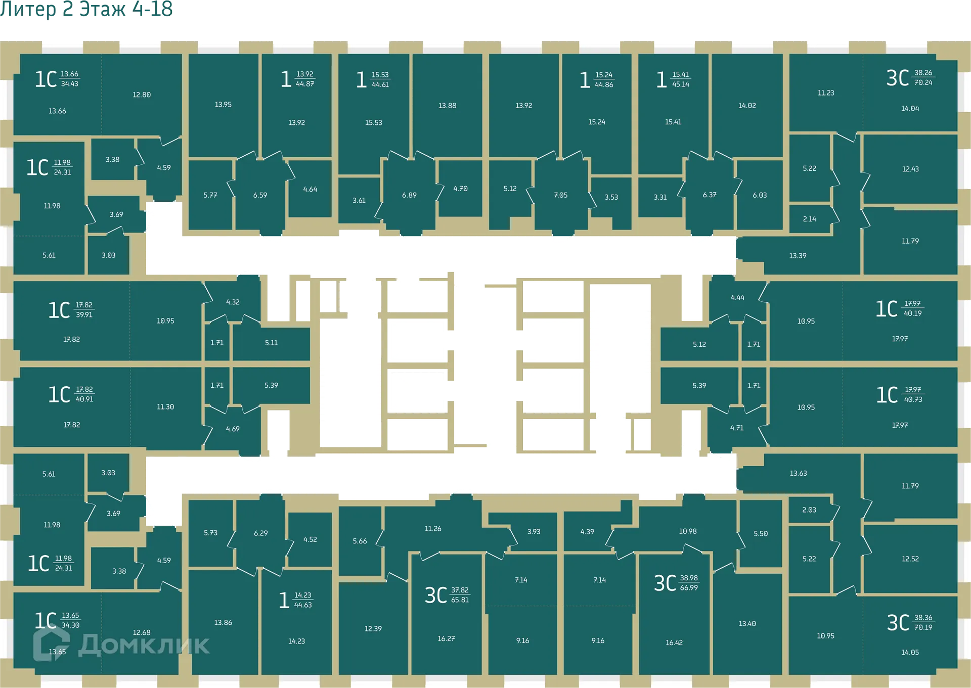 Планировка 2-комнатной квартиры 70.17 м² в Централ парк, г. Уфа — фото 1