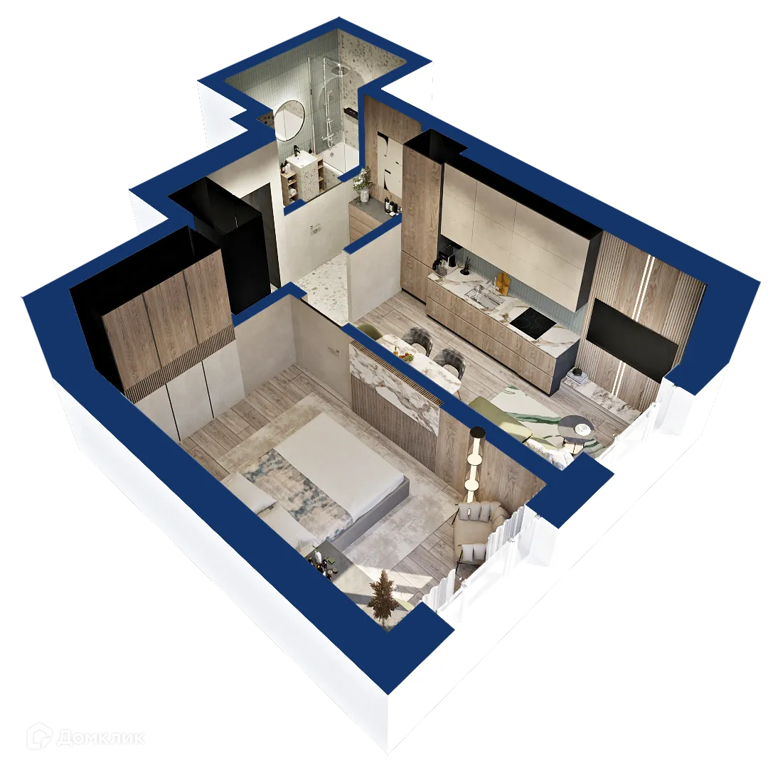 Планировка 1-комнатной квартиры 35.83 м² в ЖК Вершина, г. Уфа — фото 1