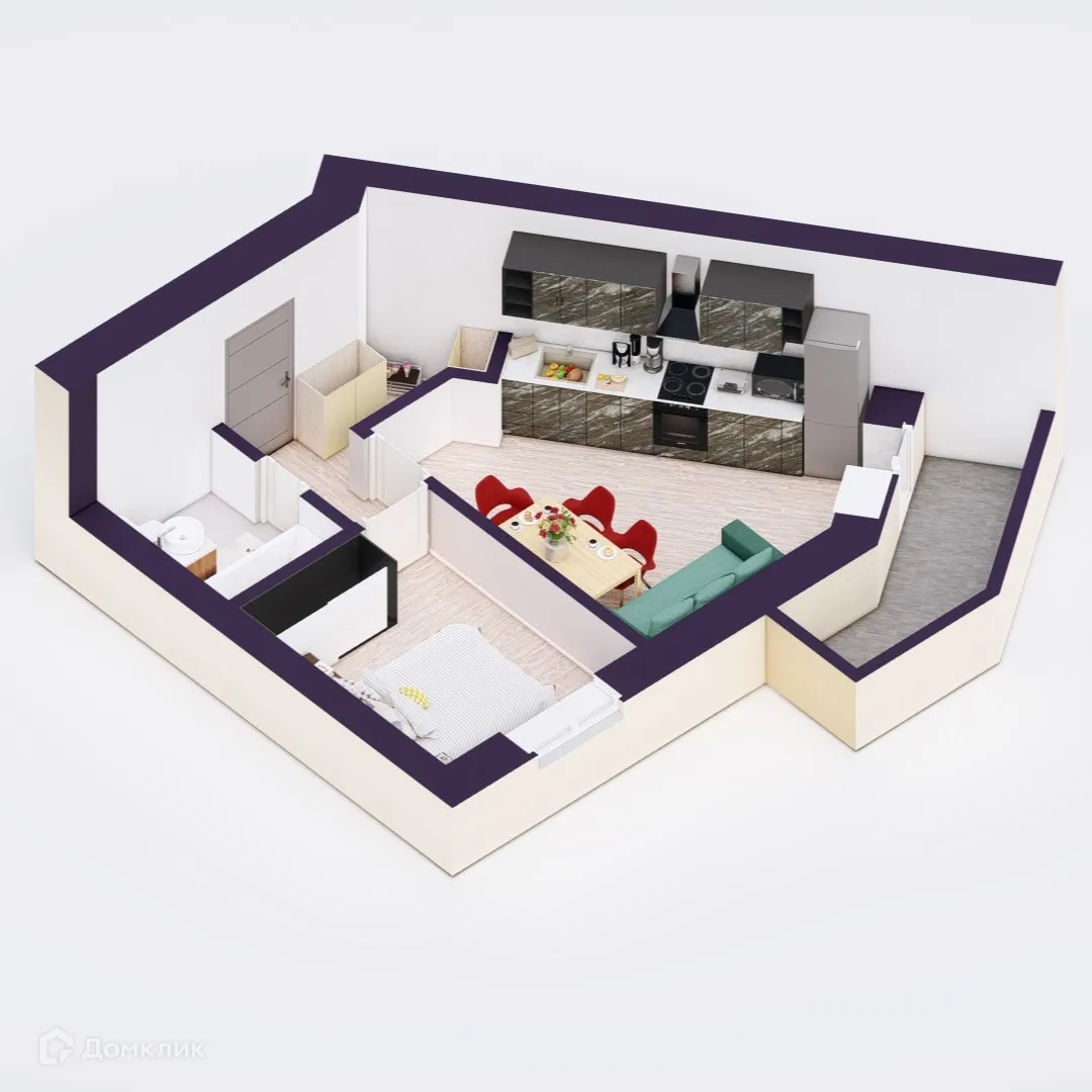 Планировка 1-комнатной квартиры 33.88 м² в ЖК Эльбрус, г. Уфа — фото 2