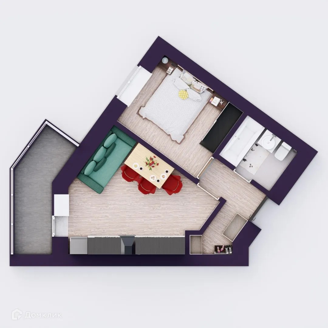 Планировка 1-комнатной квартиры 33.88 м² в ЖК Эльбрус, г. Уфа — фото 3