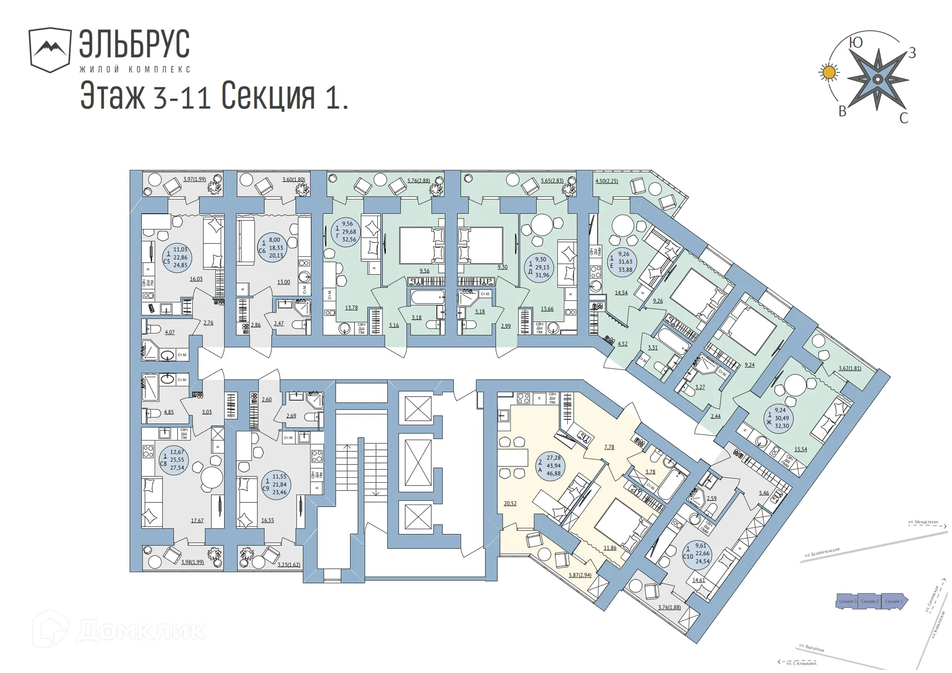 Планировка 1-комнатной квартиры 33.88 м² в ЖК Эльбрус, г. Уфа — фото 4