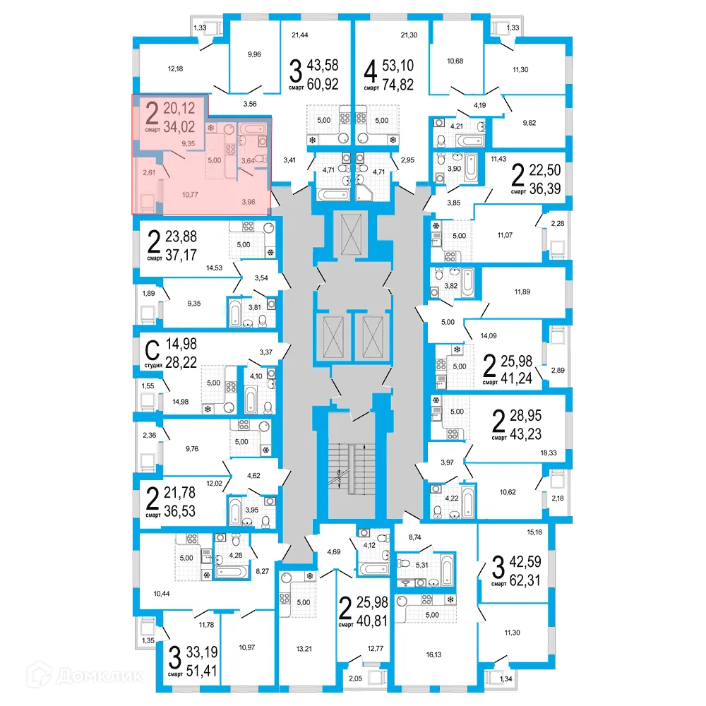 Планировка 2-комнатной квартиры 34.02 м² в ЖК Экогород "Яркий", г. Уфа — фото 2