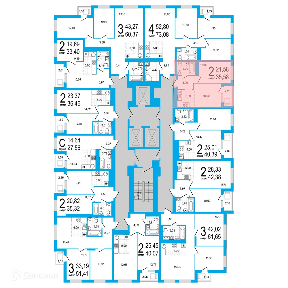 Планировка 2-комнатной квартиры 35.58 м² в ЖК Экогород "Яркий", г. Уфа — фото 2
