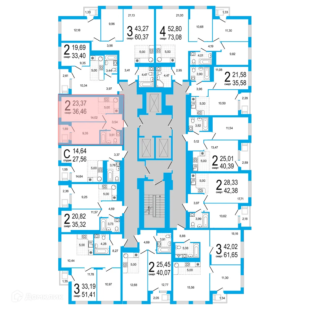 Планировка 2-комнатной квартиры 36.46 м² в ЖК Экогород "Яркий", г. Уфа — фото 2