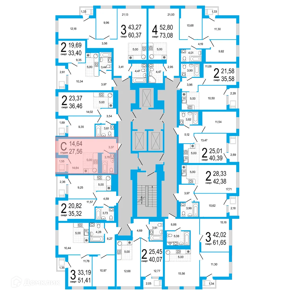 Планировка 1-комнатной квартиры 27.56 м² в ЖК Экогород "Яркий", г. Уфа — фото 2