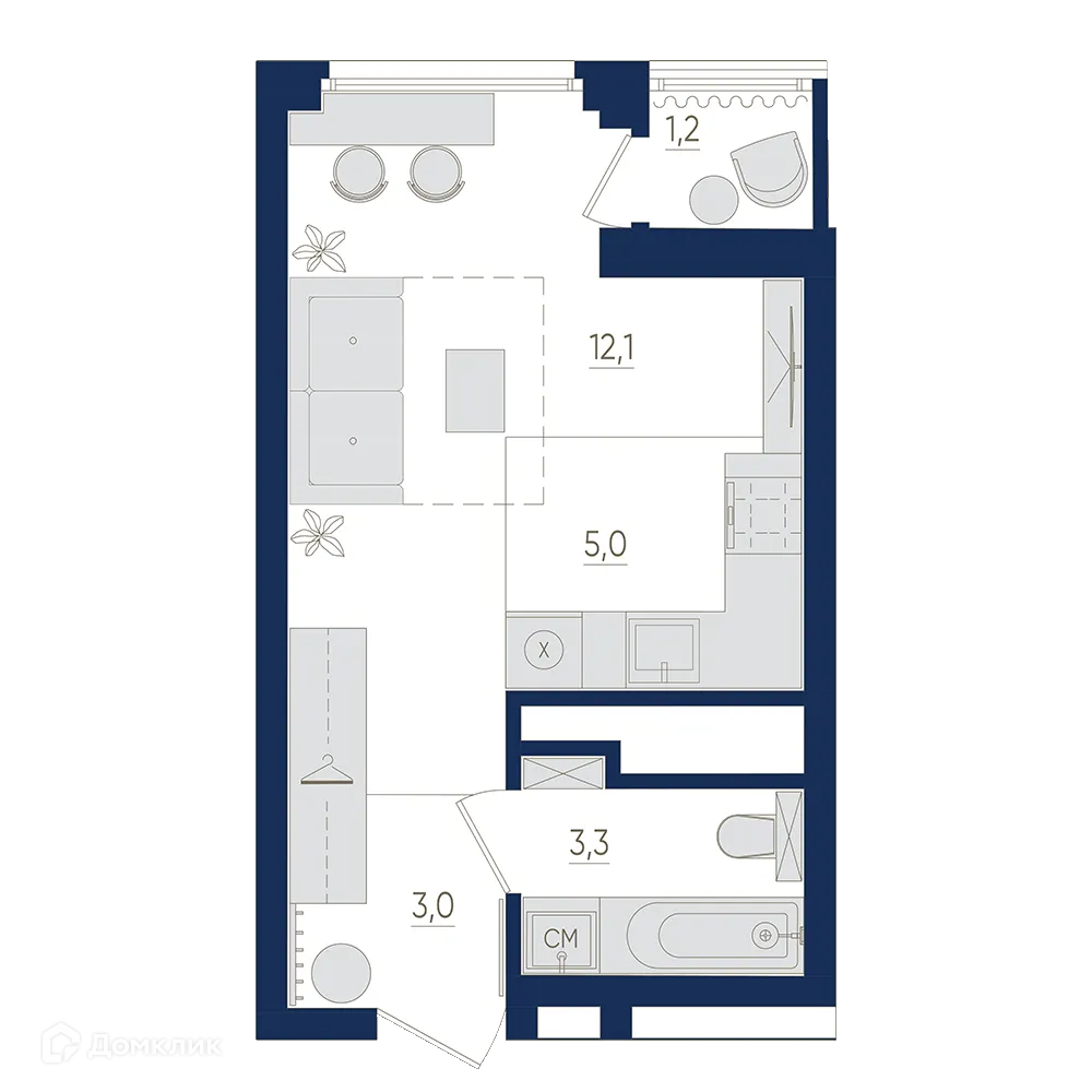 Планировка 1-комнатной квартиры 24 м² в ЖК Экогород "Яркий", г. Уфа — фото 1