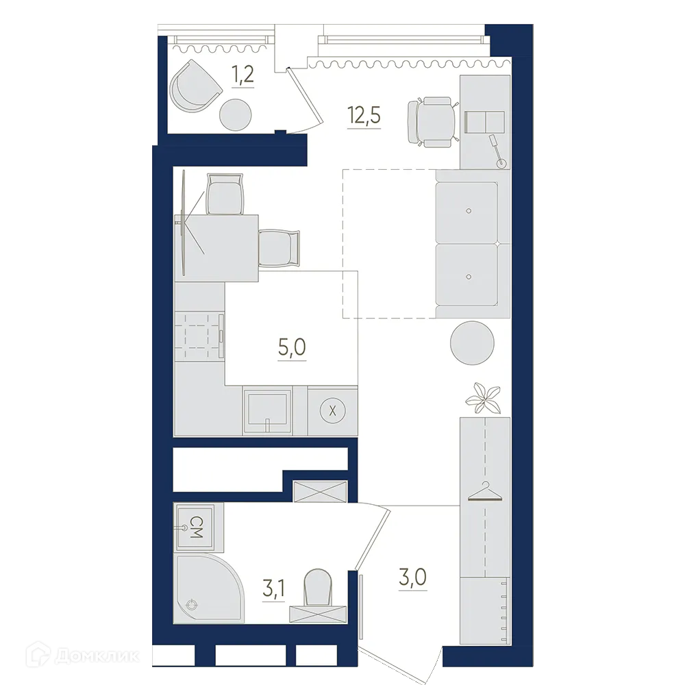 Планировка 1-комнатной квартиры 24.2 м² в ЖК Экогород "Яркий", г. Уфа — фото 1