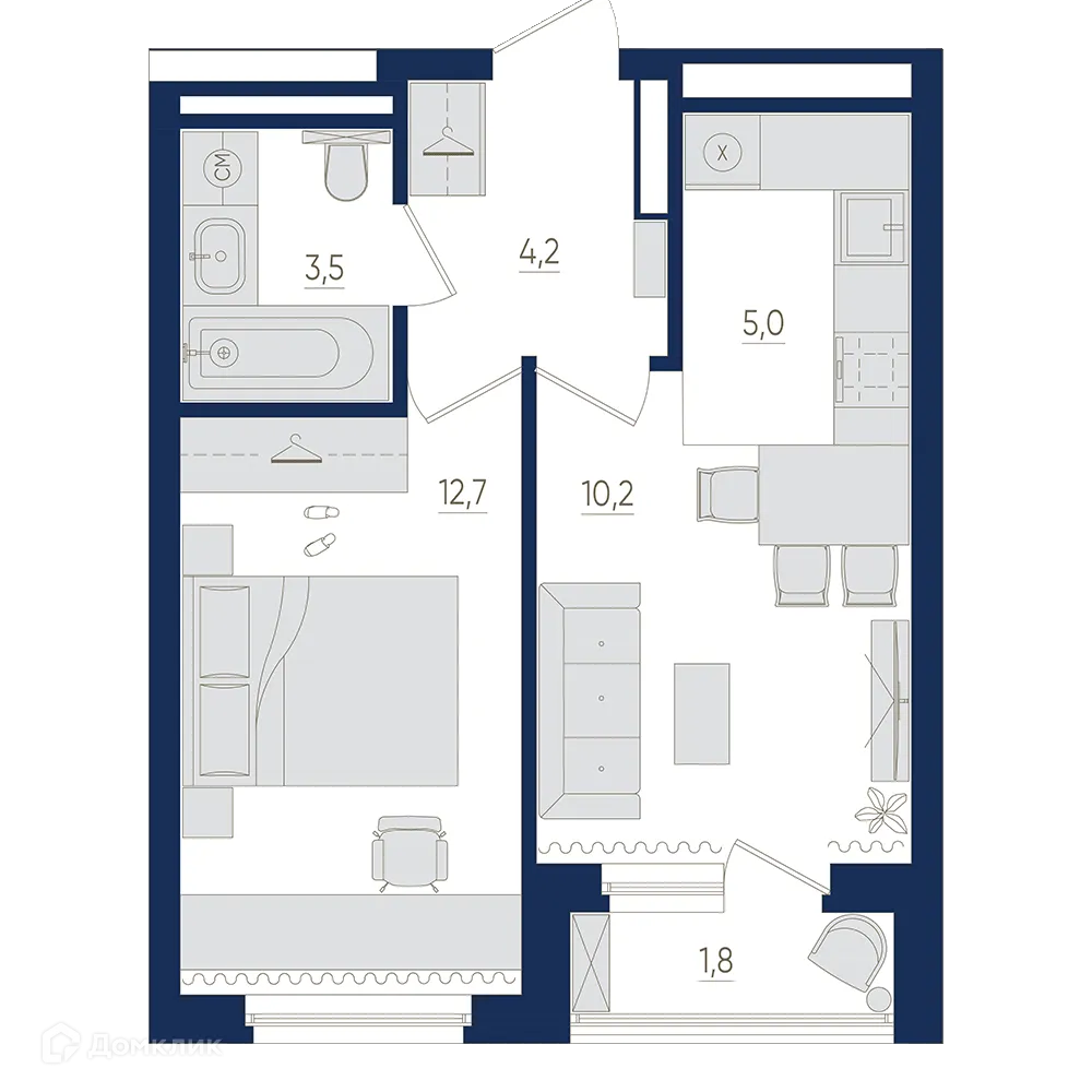 Планировка 2-комнатной квартиры 36.5 м² в ЖК Экогород "Яркий", г. Уфа — фото 1