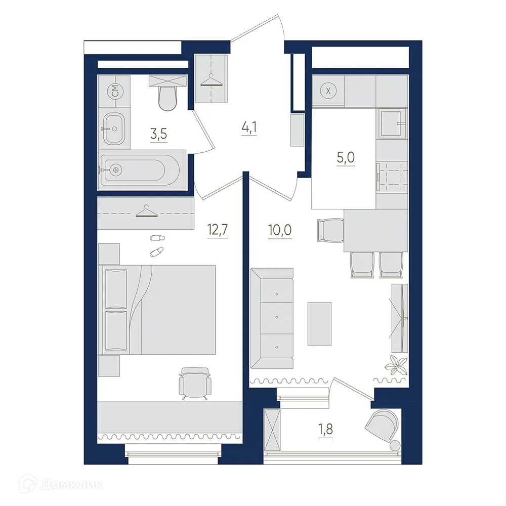 Планировка 2-комнатной квартиры 36.2 м² в ЖК Экогород "Яркий", г. Уфа — фото 1