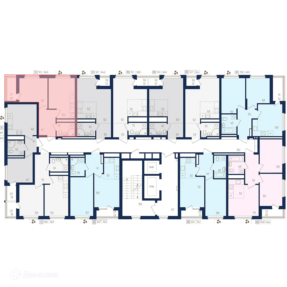 Планировка 1-комнатной квартиры 34.3 м² в ЖК Экогород "Яркий", г. Уфа — фото 2