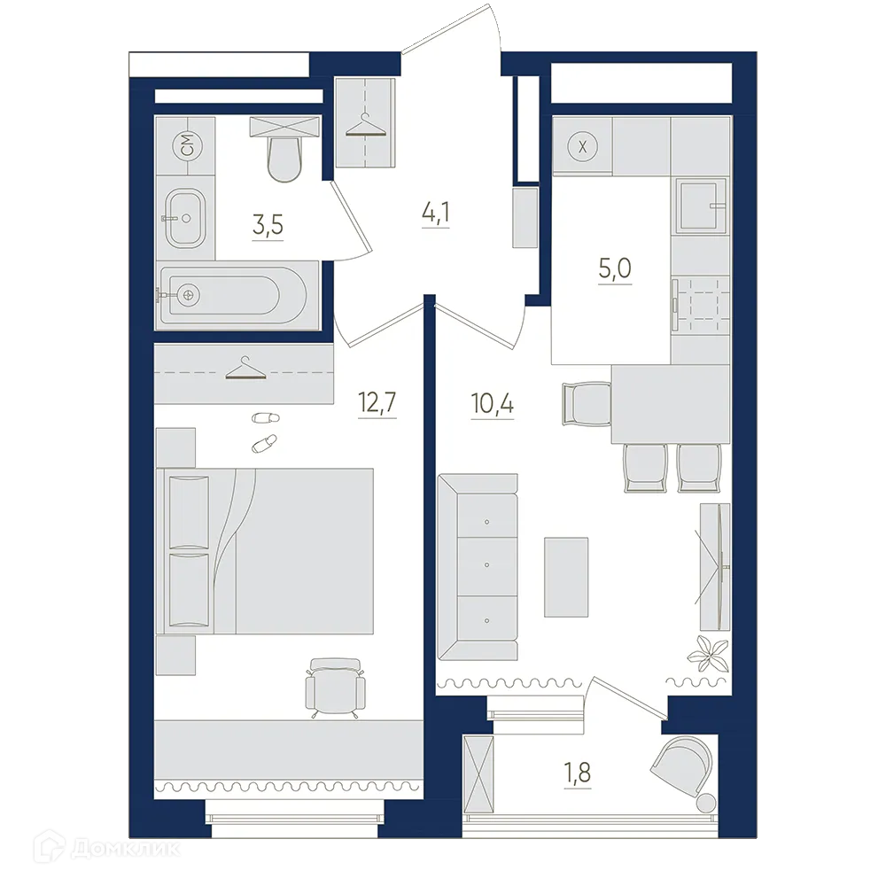Планировка 2-комнатной квартиры 36.3 м² в ЖК Экогород "Яркий", г. Уфа — фото 1