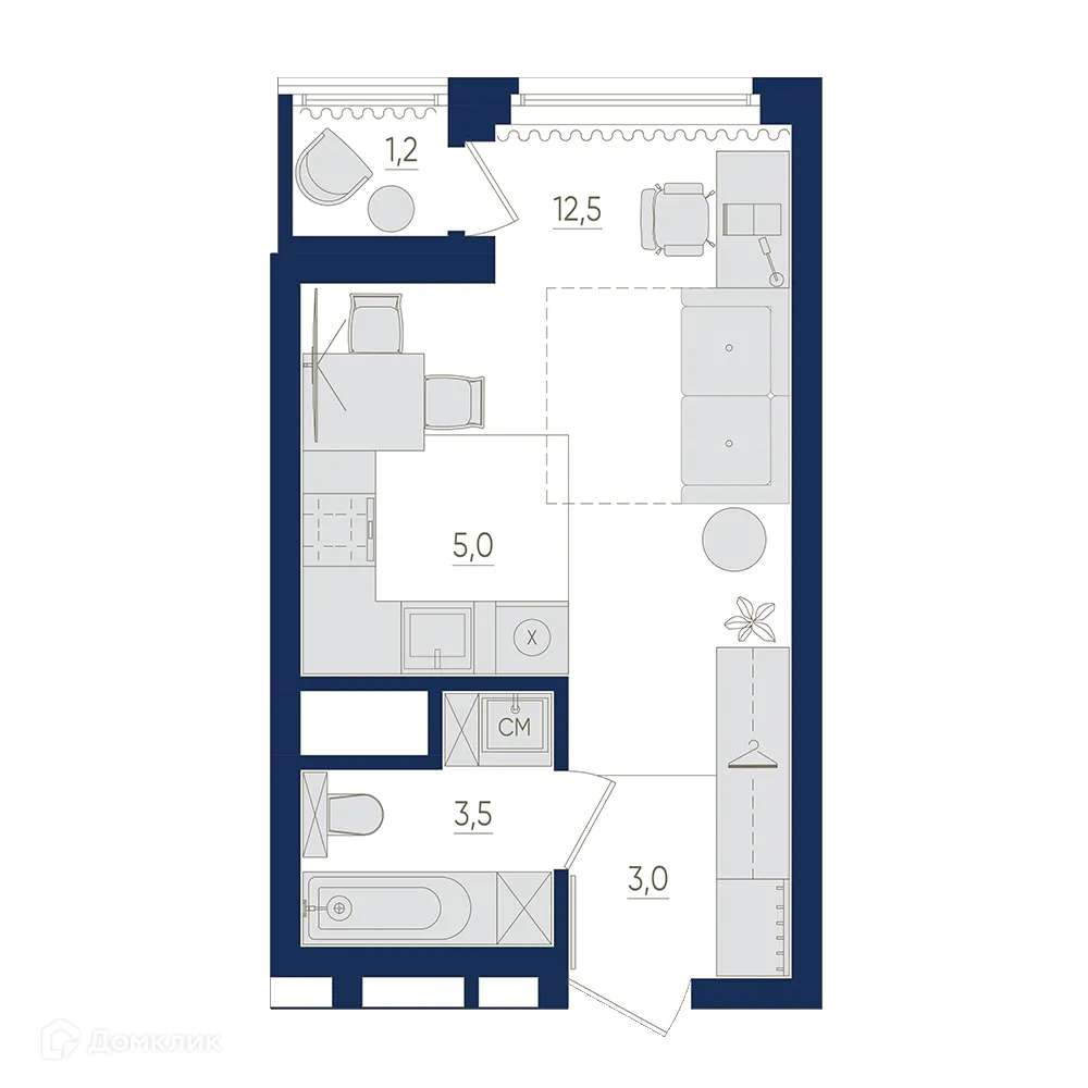 Планировка 1-комнатной квартиры 24.6 м² в ЖК Экогород "Яркий", г. Уфа — фото 1