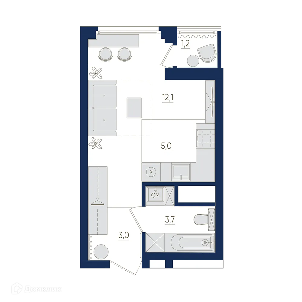 Планировка 1-комнатной квартиры 24.4 м² в ЖК Экогород "Яркий", г. Уфа — фото 1
