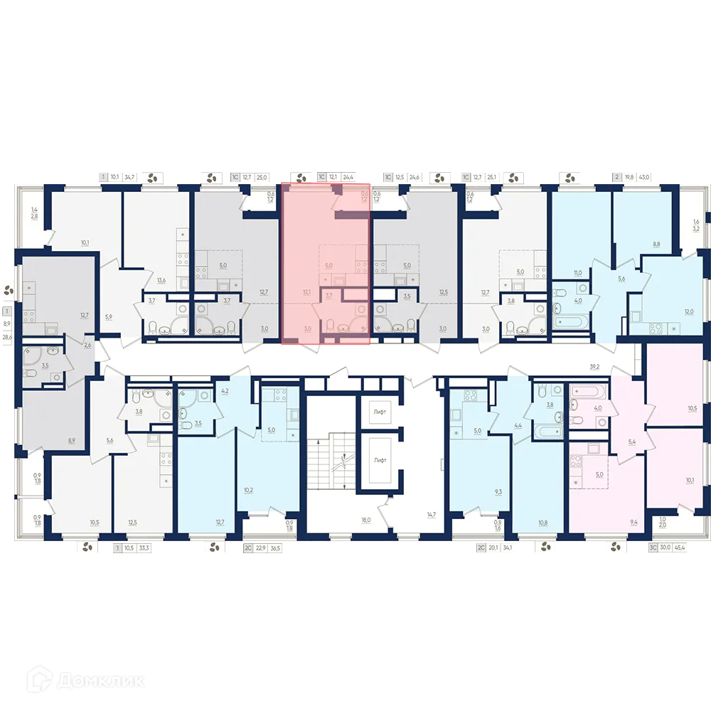 Планировка 1-комнатной квартиры 24.4 м² в ЖК Экогород "Яркий", г. Уфа — фото 2