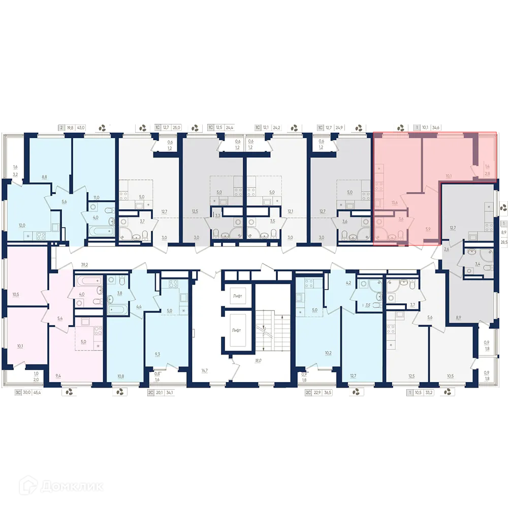 Планировка 1-комнатной квартиры 34.6 м² в ЖК Экогород "Яркий", г. Уфа — фото 2