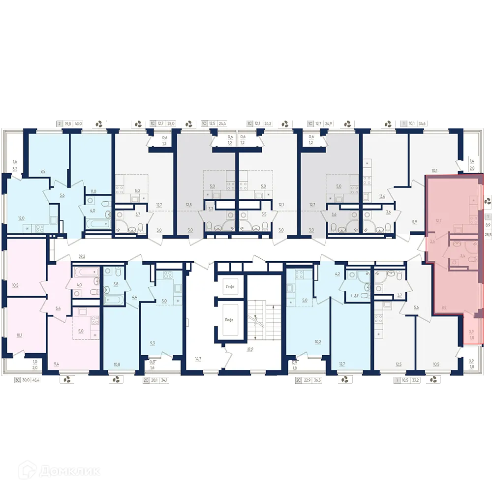 Планировка 1-комнатной квартиры 28.5 м² в ЖК Экогород "Яркий", г. Уфа — фото 2