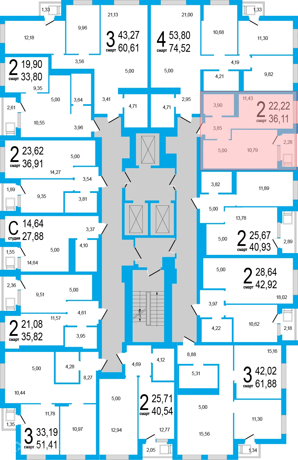 Планировка 2-комнатной квартиры 36.11 м² в ЖК Экогород "Яркий", г. Уфа — фото 2