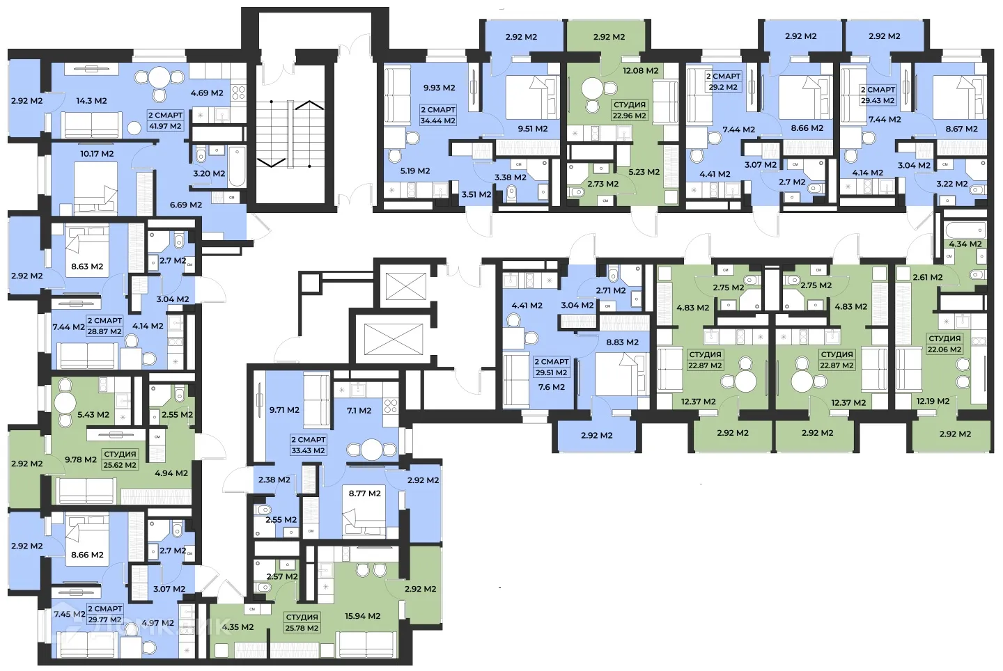 Планировка 2-комнатной квартиры 29.77 м² в Комплекс жилых апартаментов "IDЕЯ" (Идея), г. Уфа — фото 1