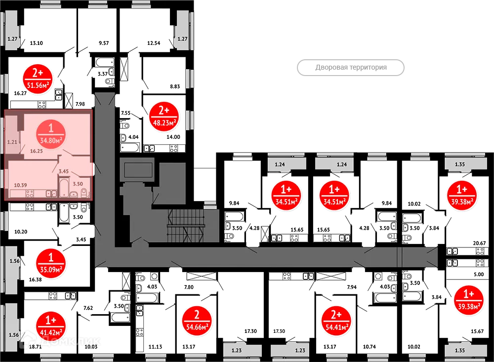 Планировка 1-комнатной квартиры 34.8 м² в ЖК Цветы Башкирии, г. Уфа — фото 2