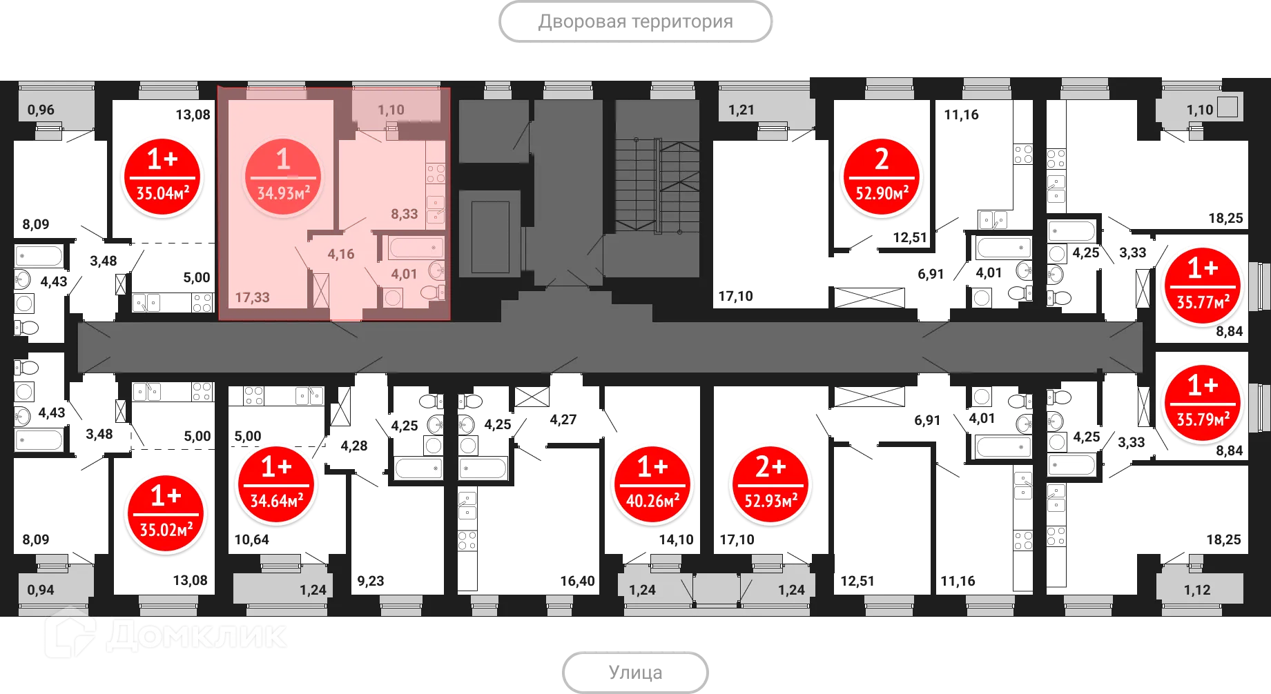 Планировка 1-комнатной квартиры 34.93 м² в ЖК Цветы Башкирии, г. Уфа — фото 2