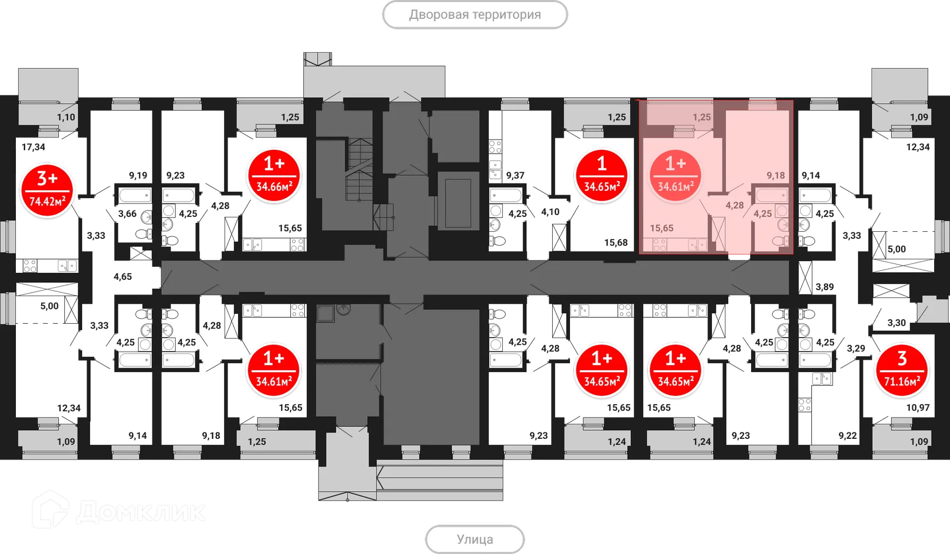 Планировка 1-комнатной квартиры 34.61 м² в ЖК Цветы Башкирии, г. Уфа — фото 2
