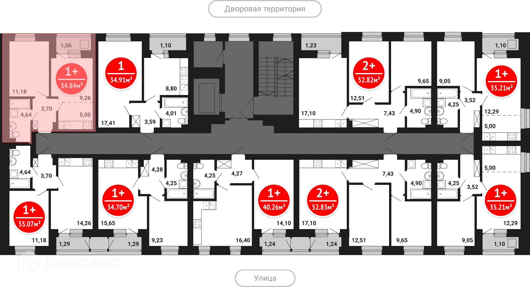 Планировка 1-комнатной квартиры 34.84 м² в ЖК Цветы Башкирии, г. Уфа — фото 2