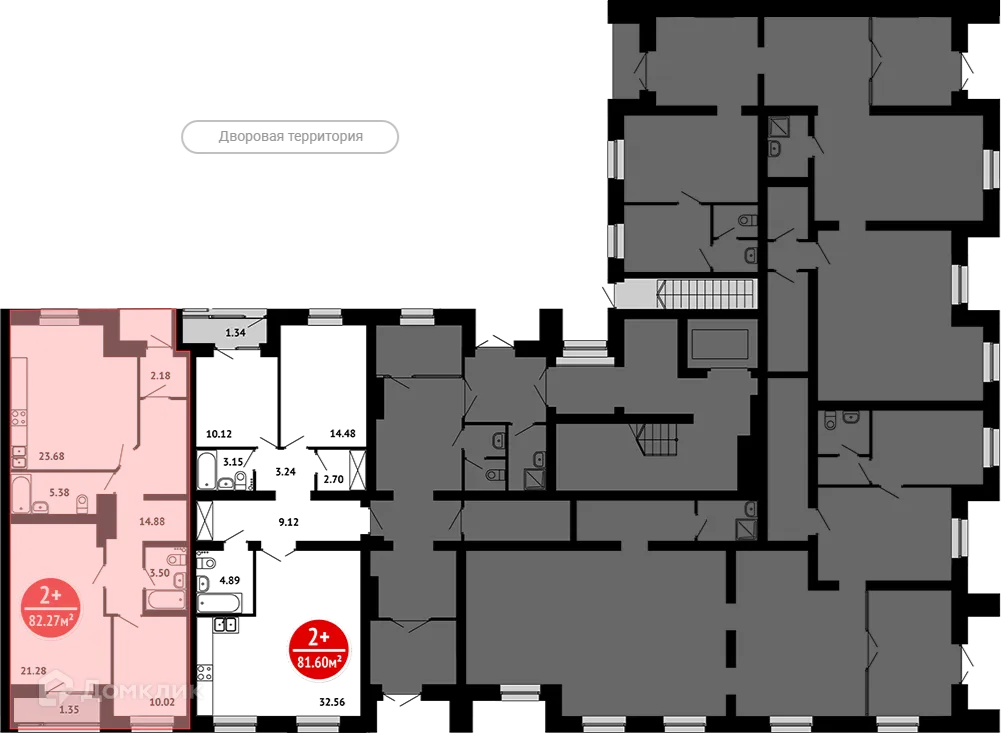 Планировка 2-комнатной квартиры 82.27 м² в ЖК Цветы Башкирии, г. Уфа — фото 2