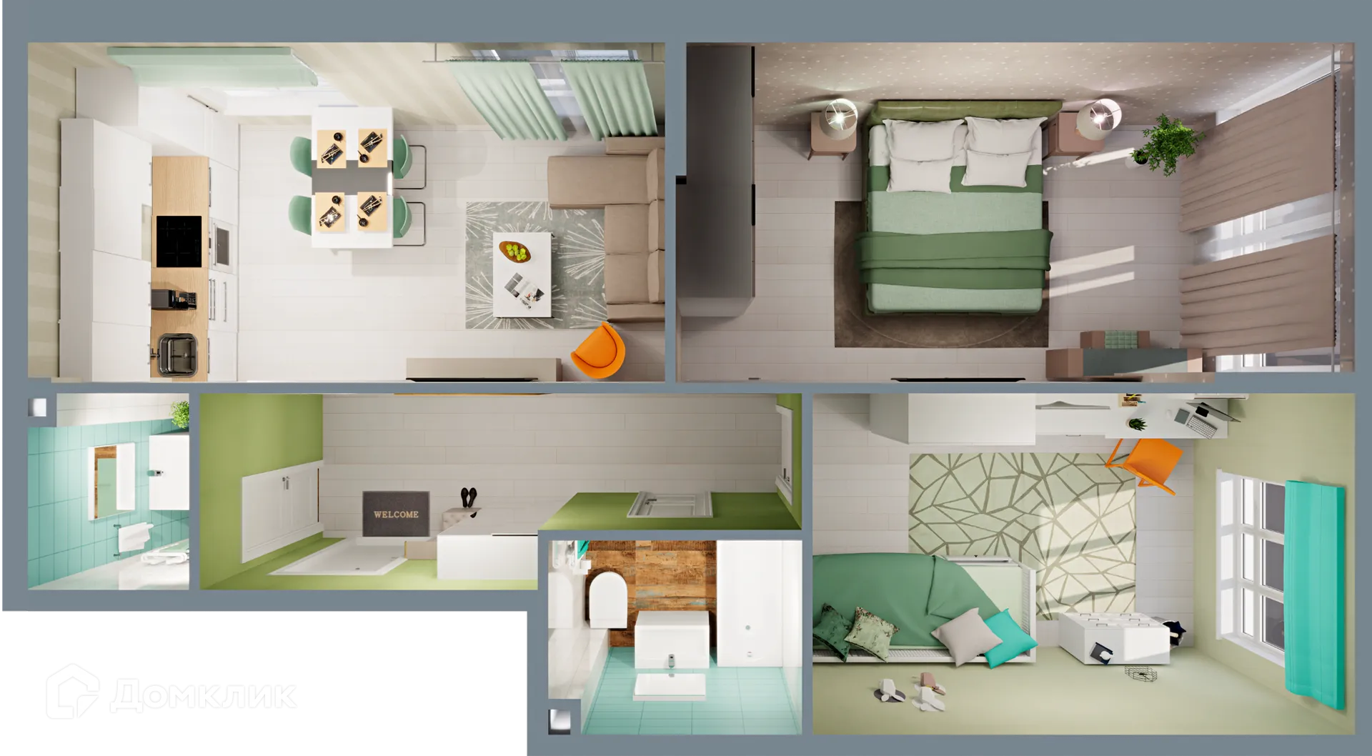 Планировка 3-комнатной квартиры 65.7 м² в ЖК Город Природы, г. Уфа — фото 2