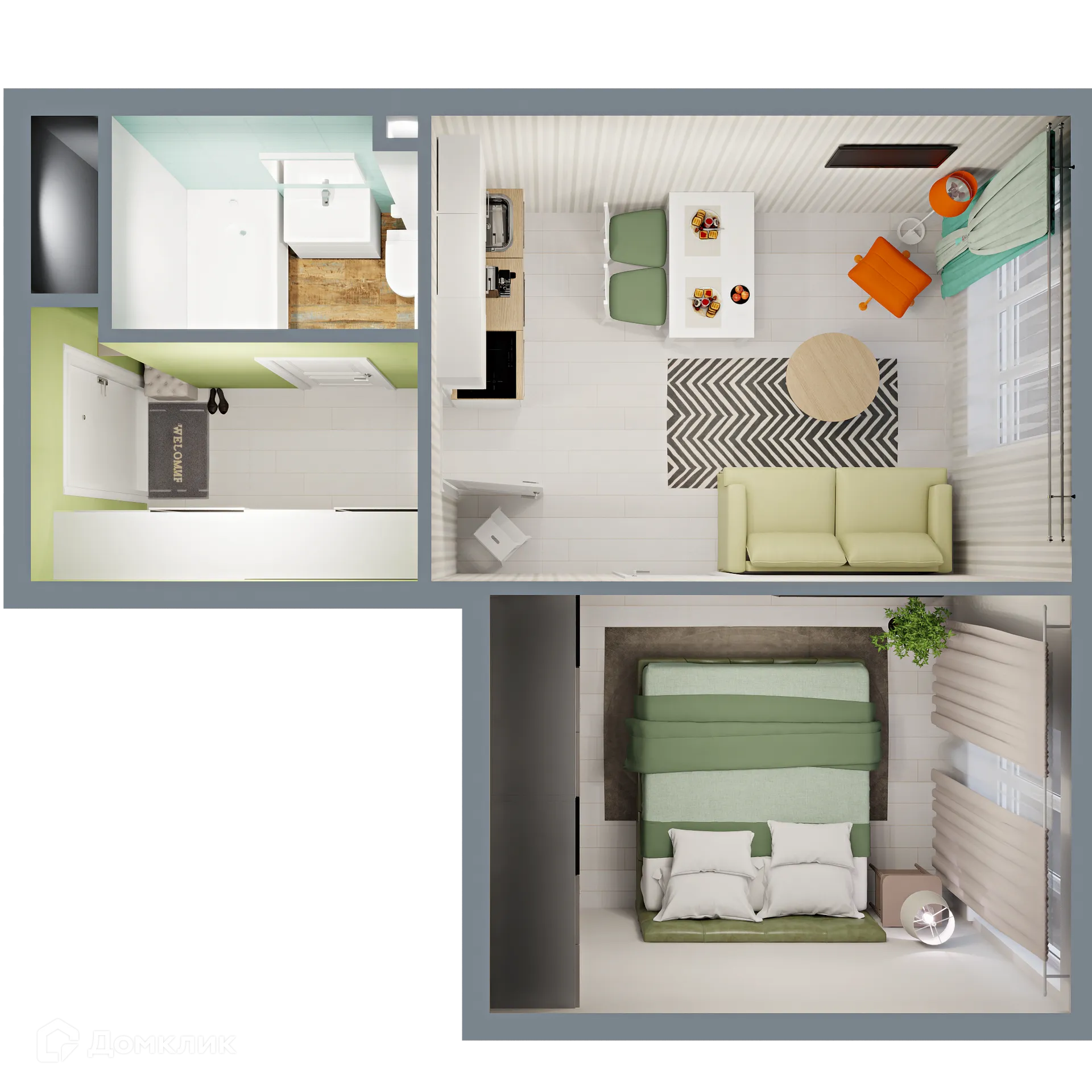 Планировка 2-комнатной квартиры 33.92 м² в ЖК Город Природы, г. Уфа — фото 2