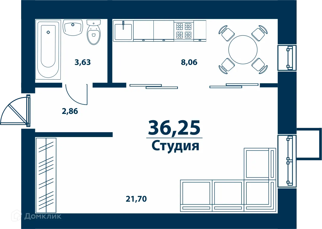 Планировка 1-комнатной квартиры 36.25 м² в ЖК Город Природы, г. Уфа — фото 1