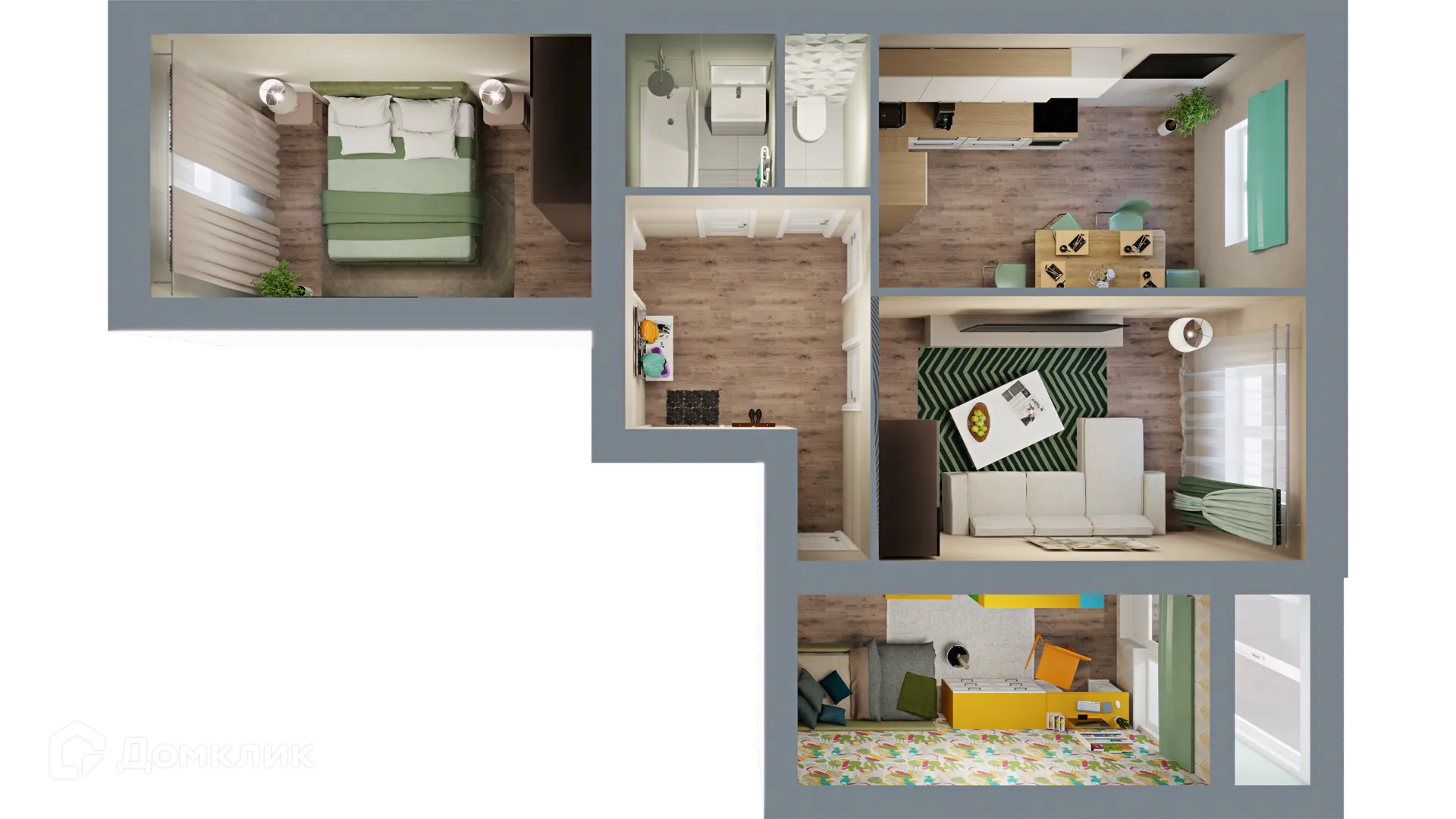 Планировка 3-комнатной квартиры 69.88 м² в ЖК Город Природы, г. Уфа — фото 2