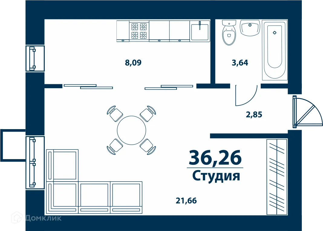 Планировка 1-комнатной квартиры 36.26 м² в ЖК Город Природы, г. Уфа — фото 1