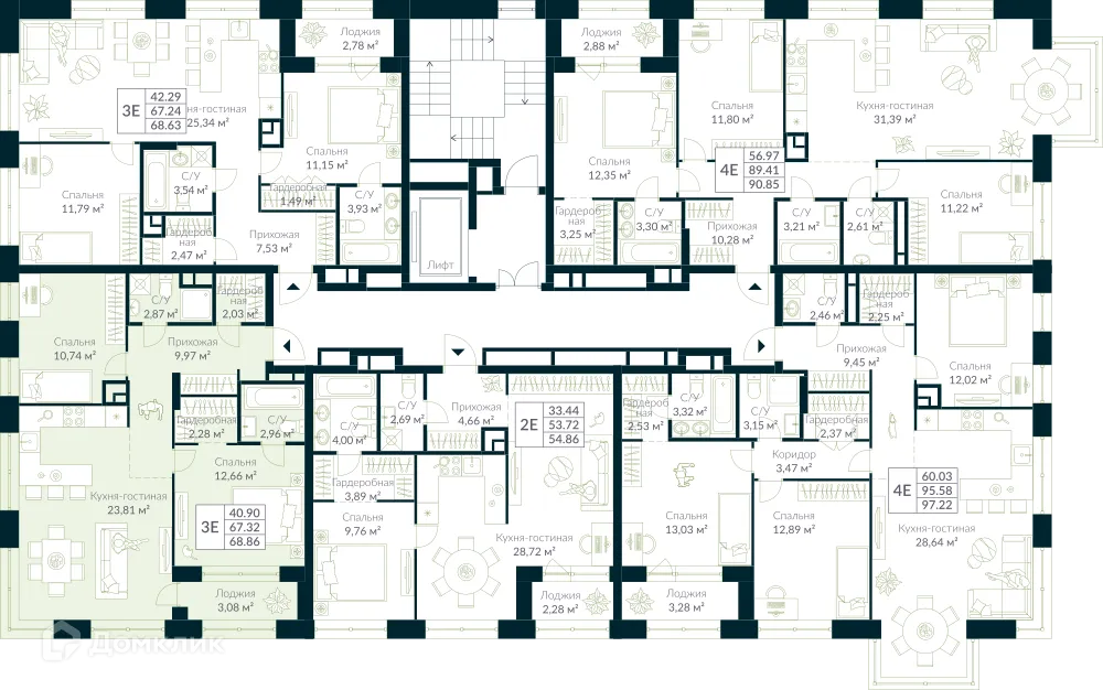 Планировка 3-комнатной квартиры 68.86 м² в ЖК URMAN Сity (Урман Сити), г. Уфа — фото 2