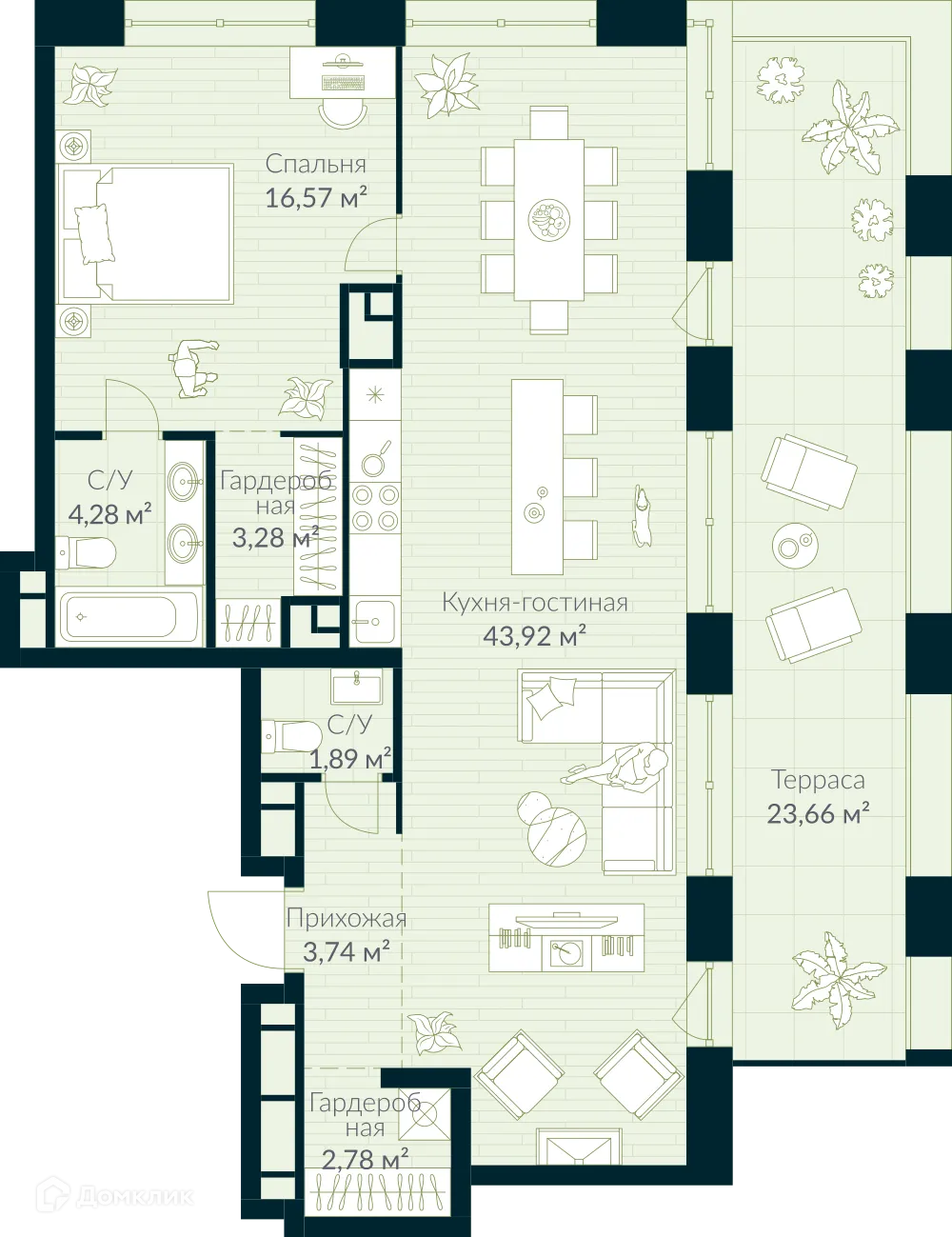 Планировка 2-комнатной квартиры 83.56 м² в ЖК URMAN Сity (Урман Сити), г. Уфа — фото 1
