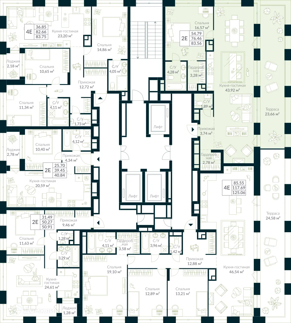 Планировка 2-комнатной квартиры 83.56 м² в ЖК URMAN Сity (Урман Сити), г. Уфа — фото 2