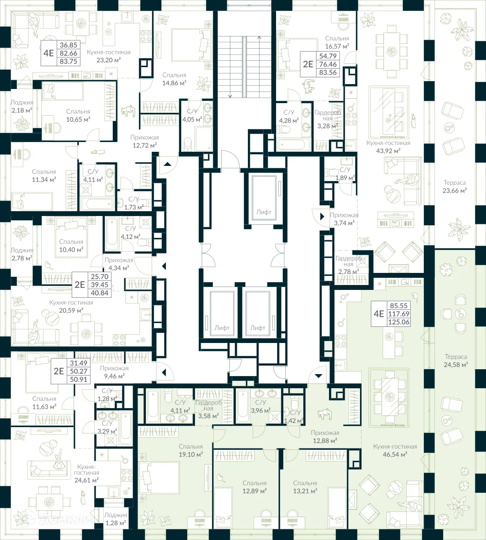 Планировка 1-комнатной квартиры 125.06 м² в ЖК URMAN Сity (Урман Сити), г. Уфа — фото 2