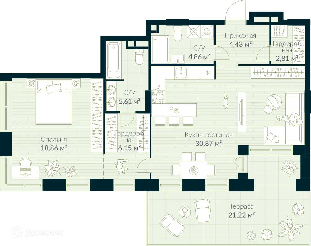 Планировка 2-комнатной квартиры 79.96 м² в ЖК URMAN Сity (Урман Сити), г. Уфа — фото 1