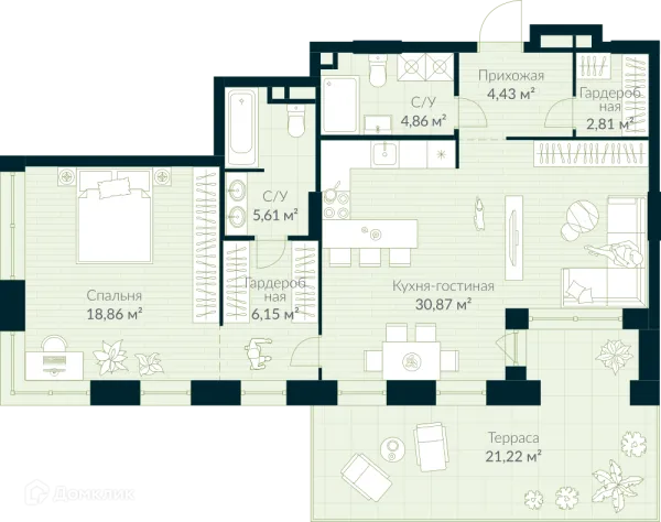 Планировка 2 комн. в ЖК URMAN Сity (Урман Сити)