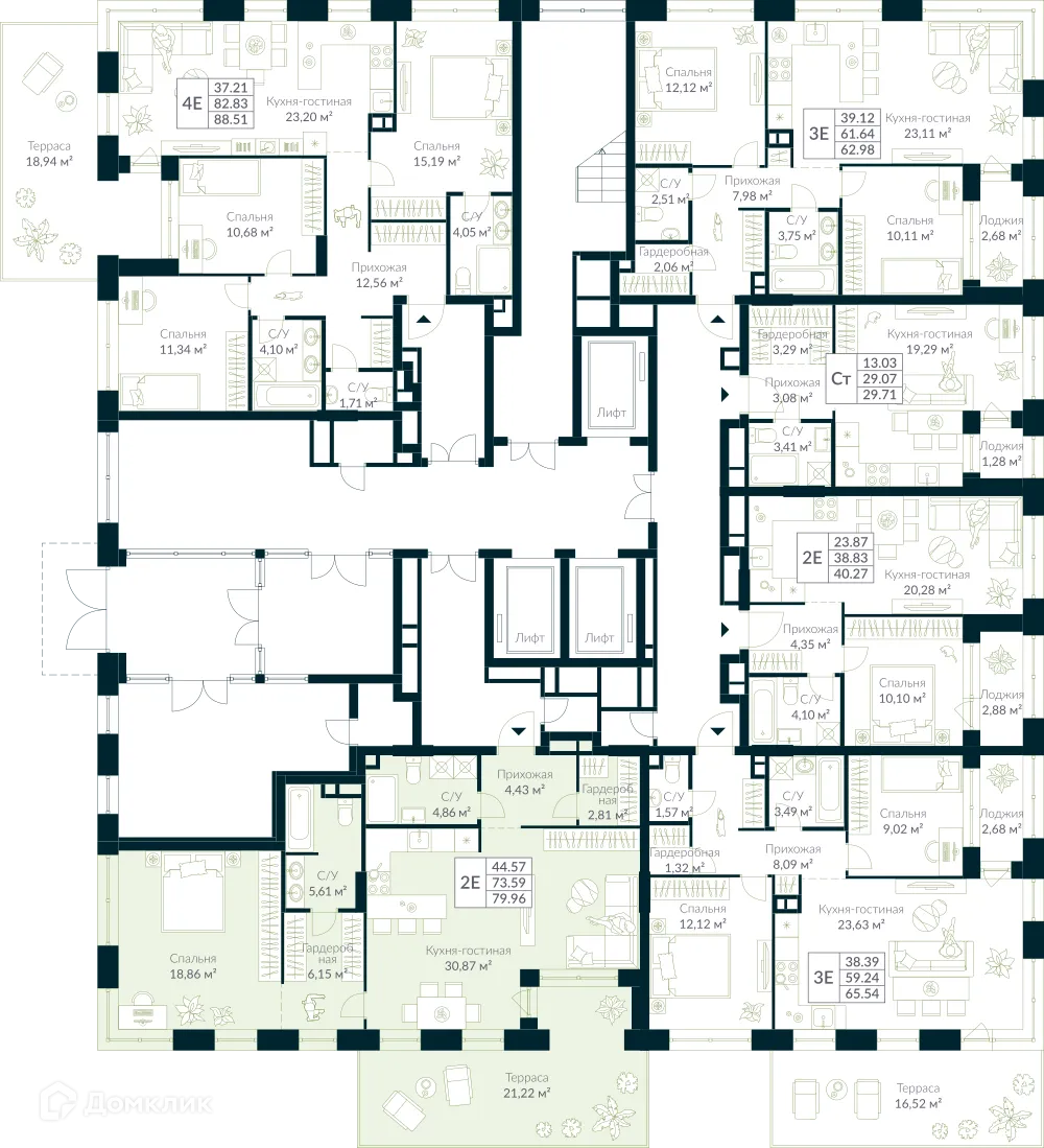 Планировка 2-комнатной квартиры 79.96 м² в ЖК URMAN Сity (Урман Сити), г. Уфа — фото 2
