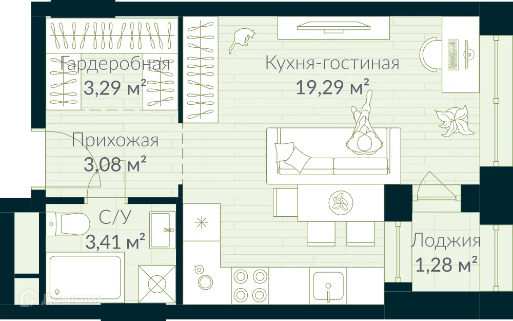 Планировка студии квартиры 29.71 м² в ЖК URMAN Сity (Урман Сити), г. Уфа — фото 1