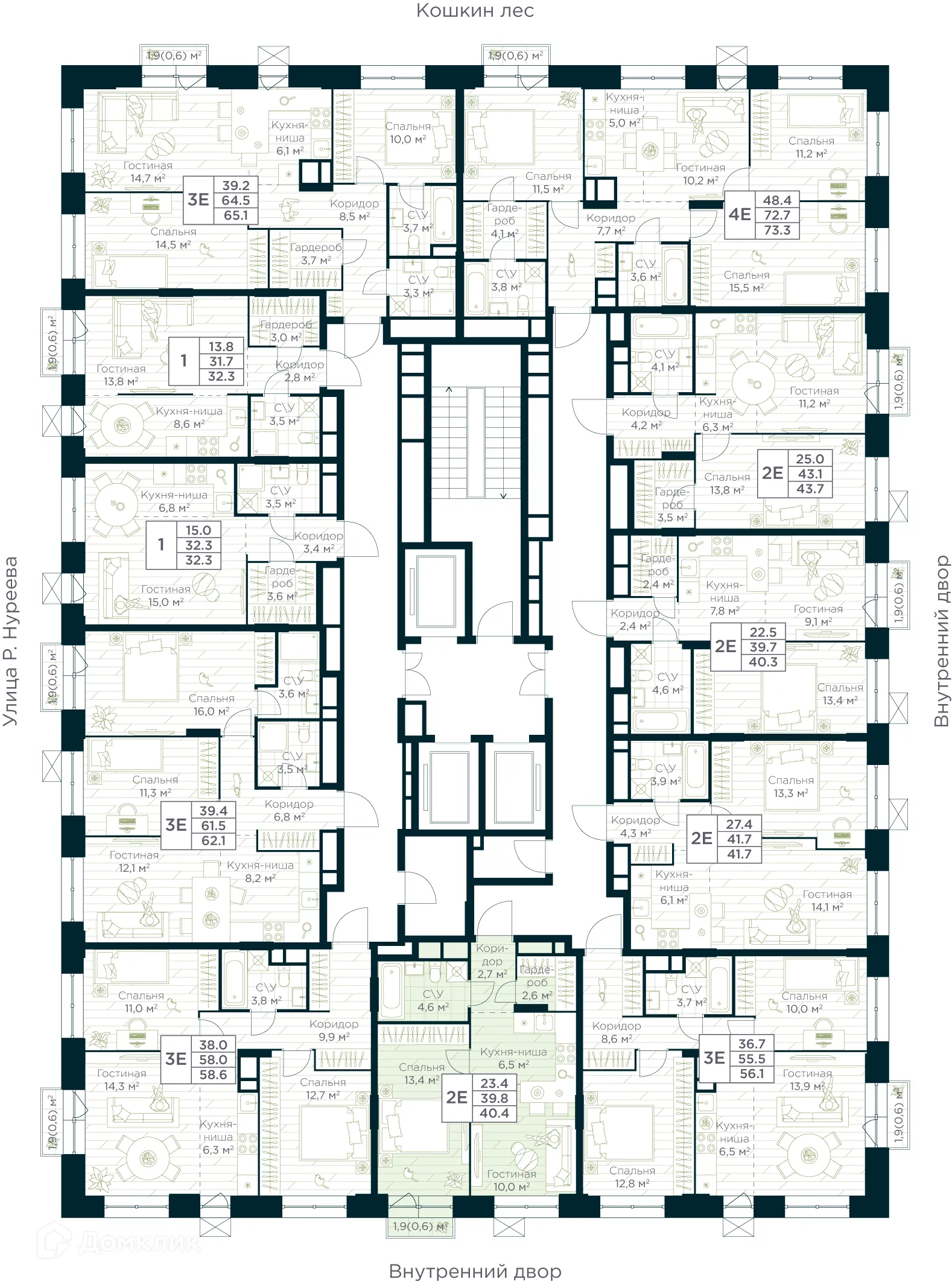 Планировка 2-комнатной квартиры 40.4 м² в ЖК URMAN Сity (Урман Сити), г. Уфа — фото 2