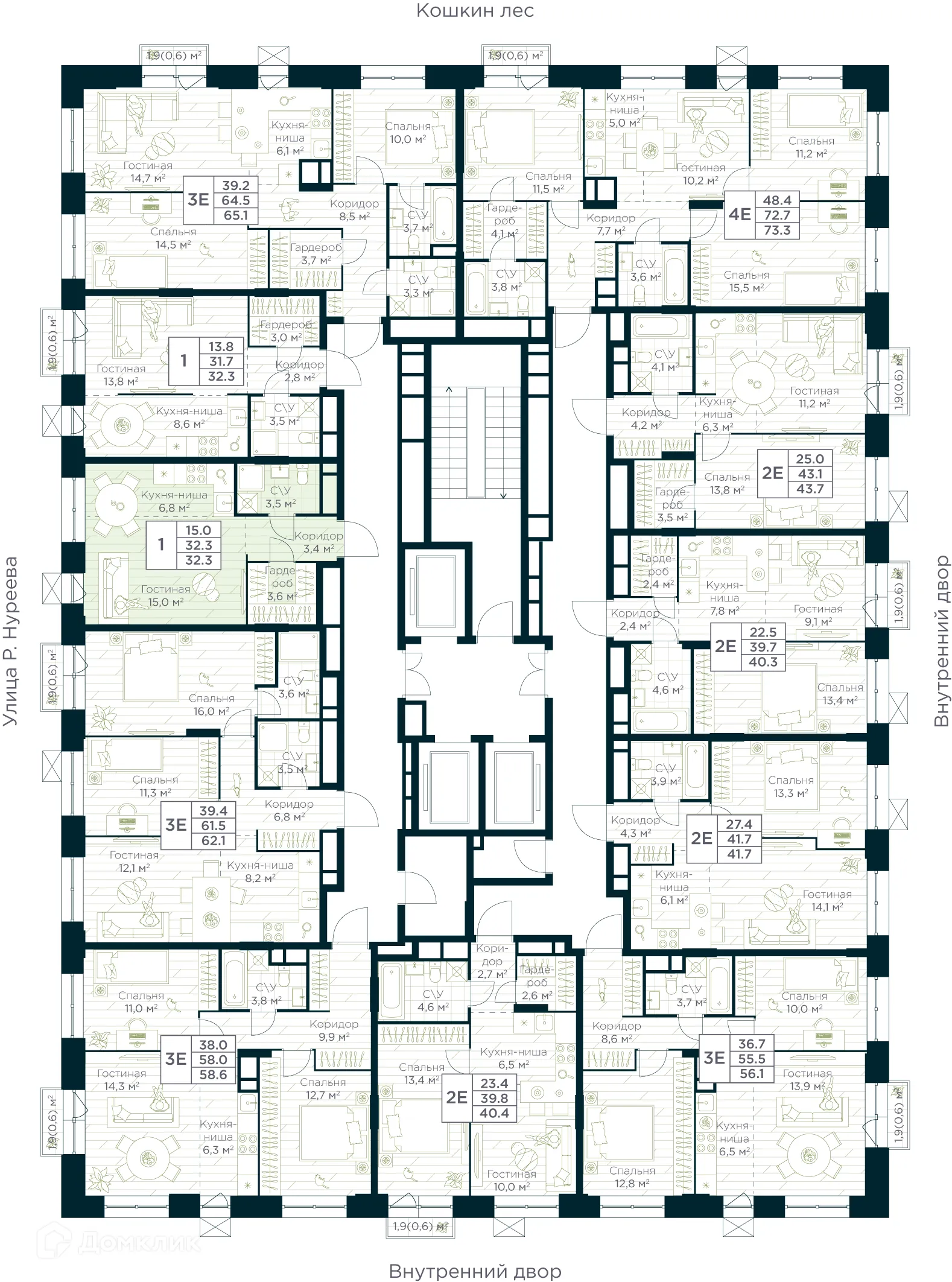 Планировка студии квартиры 32.3 м² в ЖК URMAN Сity (Урман Сити), г. Уфа — фото 2