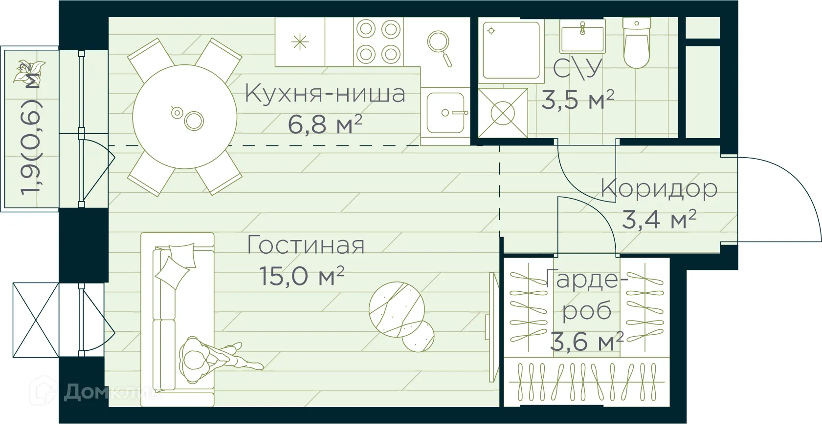 Планировка студии квартиры 32.9 м² в ЖК URMAN Сity (Урман Сити), г. Уфа — фото 1