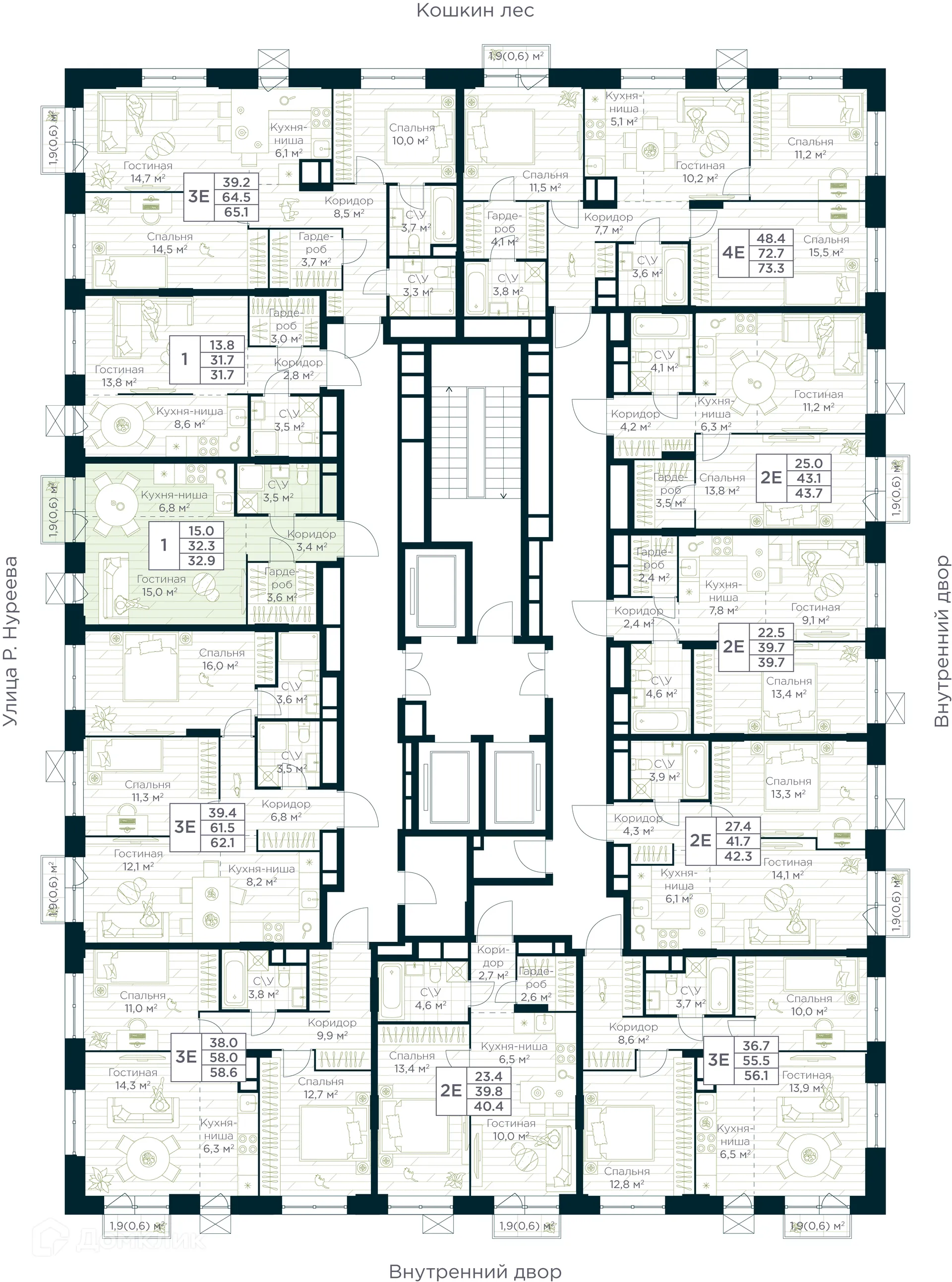Планировка студии квартиры 32.9 м² в ЖК URMAN Сity (Урман Сити), г. Уфа — фото 2