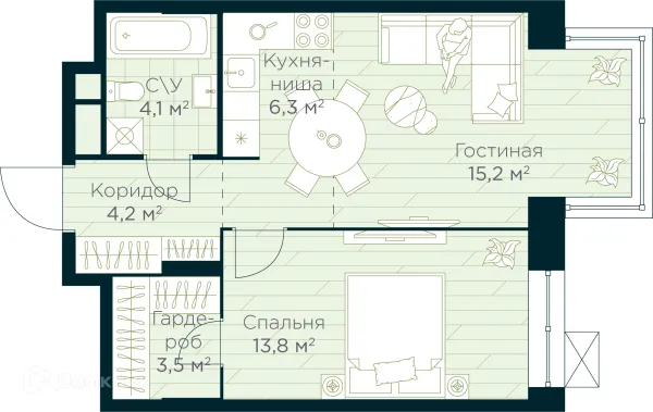 Планировка 2 комн. в ЖК URMAN Сity (Урман Сити)