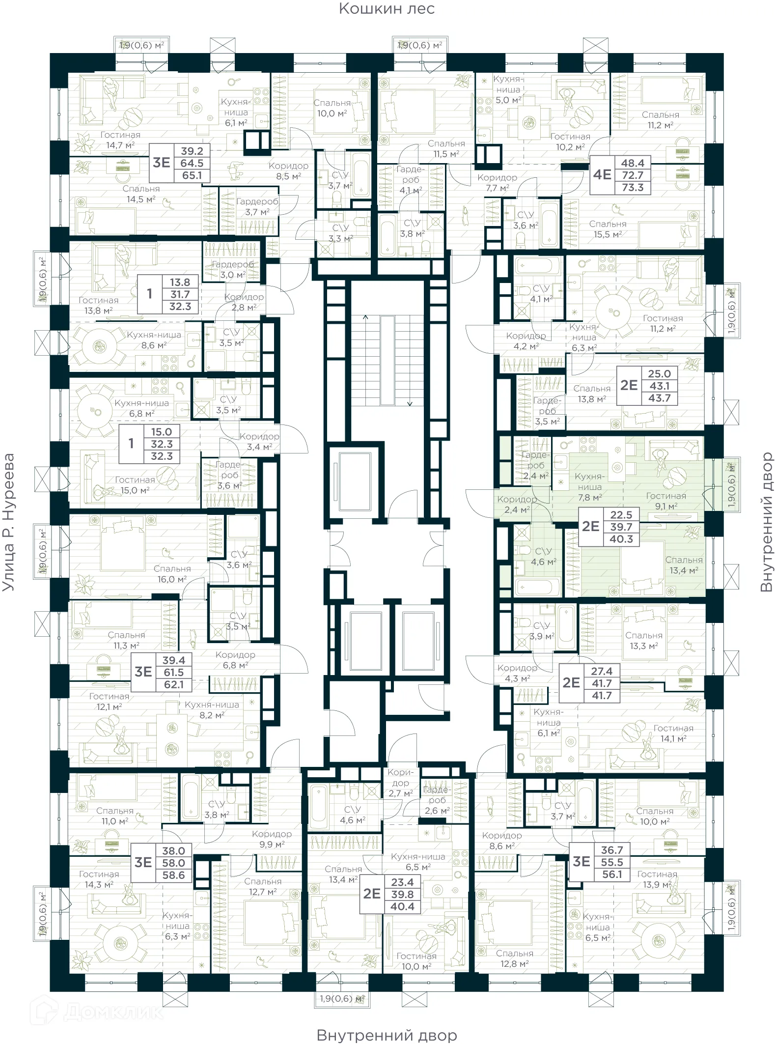 Планировка 2-комнатной квартиры 40.3 м² в ЖК URMAN Сity (Урман Сити), г. Уфа — фото 2