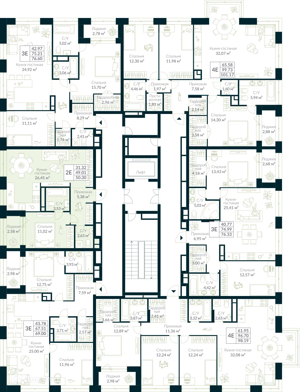 Планировка 2-комнатной квартиры 50.3 м² в ЖК URMAN Сity (Урман Сити), г. Уфа — фото 2
