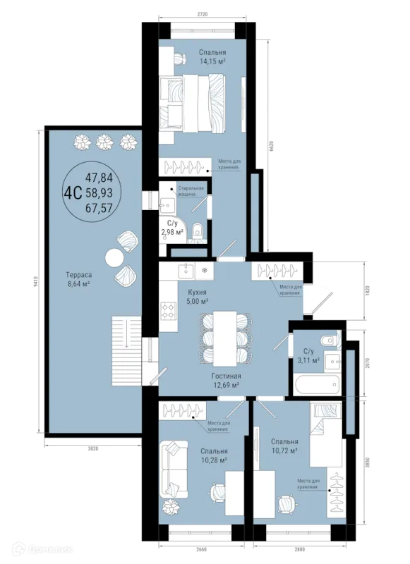 Планировка 4 комн. в ЖК VETER (Ветер)