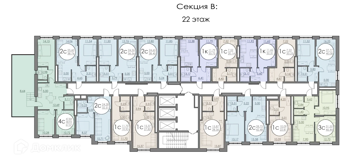 Планировка 4-комнатной квартиры 67.57 м² в ЖК VETER (Ветер), г. Уфа — фото 2